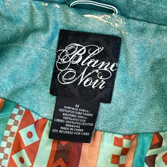 Blanc Noir turquoise teal faux leather moto jacket • size M - Picture 7 of 16